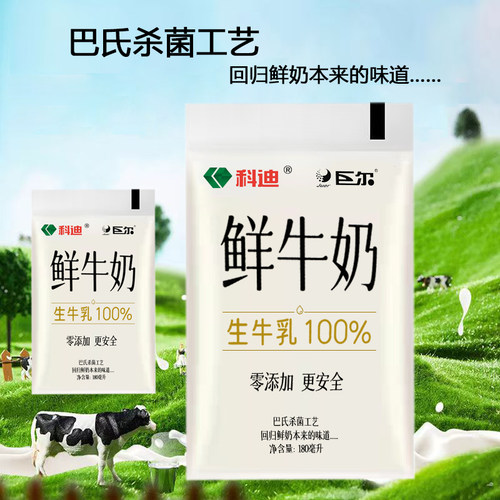 科迪纯牛奶官方旗舰店180ml*16袋巴氏杀菌工艺鲜牛奶学生早餐奶 - 图1