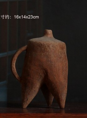 红陶兽型壶仿古陶器摆件陶壶古风收藏艺I术品老货老物件博古架装