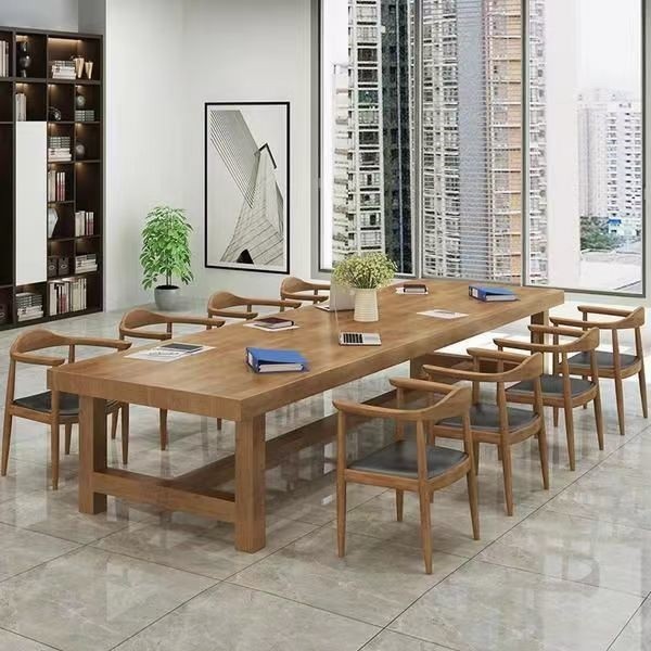 实木loft会议桌工作台电脑桌洽谈桌椅办公桌简约现代大型长条桌子