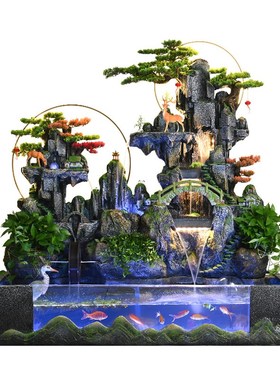 大型假山瀑布循环流水摆件生财风水鱼缸室L内景观造景户外水池喷