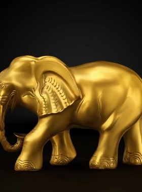 纯黄铜大象摆件一对铜o象家居客厅酒柜办公室全铜吸水象装饰工艺