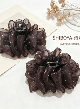 诗泊雅 新款韩式满天星高定发夹网纱泡泡纱温柔百搭抓夹