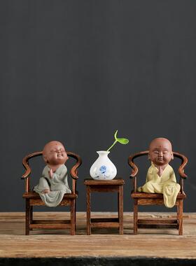 创意陶瓷小和尚禅意摆件博古架中式桌面工艺品客厅书房装饰艺术品