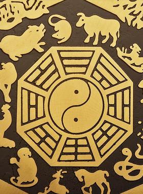 铜双剑十二生肖八卦盾牌摆件纯铜平面八卦镜子家用路冲尖角挂件