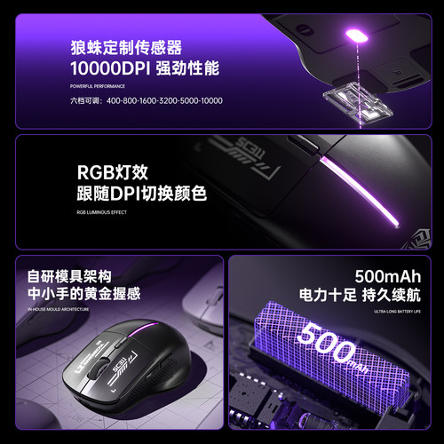 狼蛛SC311三模鼠标无线有线蓝牙人体工学电竞游戏笔记本电脑滑鼠 - 图2