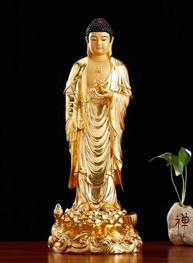 热销西方a三圣佛像铜像台湾纯铜贴金阿弥陀佛站观音菩萨大势至佛