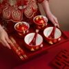 Best-selling tea cup set, wedding supplies, wedding modified tea set, red bowls and chopsticks, bride's Y dowry wedding bowl pair