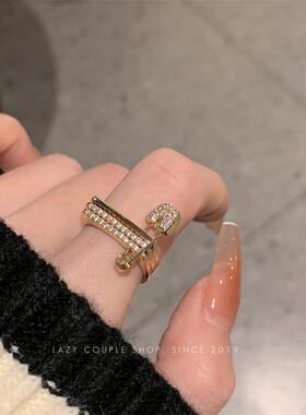 回形针超闪锆石戒指女设计小众高级感不掉色多层时尚个性食指环潮