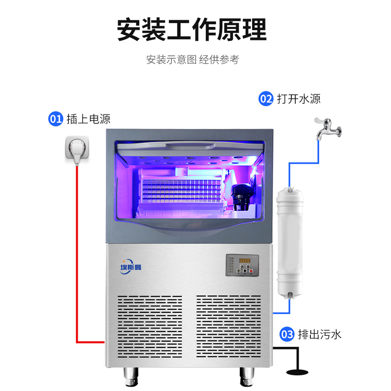 埃斯曼方冰制冰机商用全自动大容量冰块机奶茶店酒吧吧台造冰粒机 - 图2