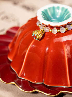 朱炳仁喜事连连杯碟套装莲瓣茶杯主人杯喝茶专用品茗杯结婚礼物