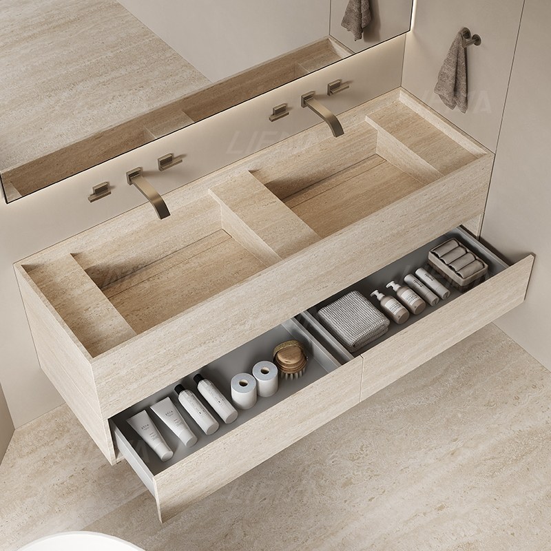 洞石木纹岩板一体无缝盆浴室柜组合卫生间高端洗手洗脸洗漱盆定制,淘宝优惠券,粉丝福利购,淘宝优惠卷