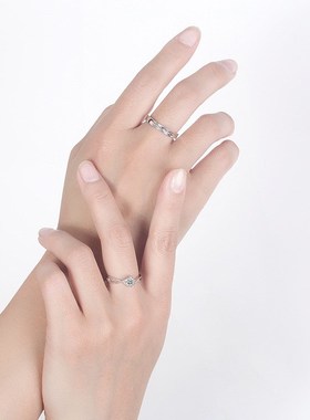 情侣戒指纯银一对女款银对戒小众设计求婚男婚戒开口刻字520礼物