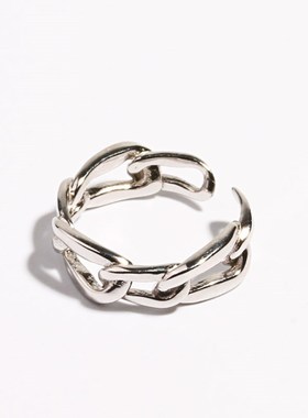 纯银链条戒指女轻奢小众高级感开口指环简约个性潮人可调节食指戒