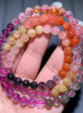 天然水晶多宝多圈手链发晶幽灵兔毛超七金发晶水晶手串铜发饰品女