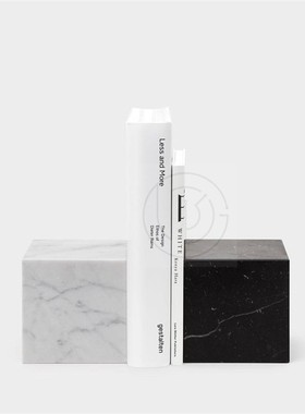 北欧极简侘寂风黄洞石大理石样板房书柜酒柜书立架装饰品工艺品摆