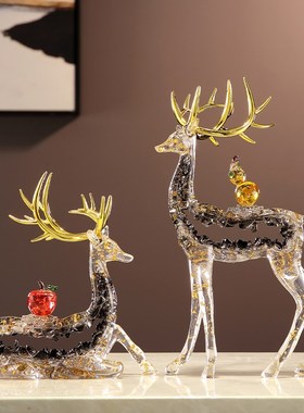 招财鹿一对客厅玄关电视机酒柜轻奢高级感装饰品乔迁新居结婚礼品