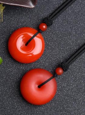 天然原矿保山南红玛瑙平安扣w玉石吊坠樱桃红项链毛衣链招财保平