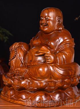 新款梨黄花木雕笑佛像大肚坐莲弥佛摆件布袋佛家居勒装品红木工饰