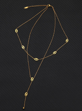 轻奢感双层y形猪鼻子长款钛钢项链女精致个性设计叠戴毛衣链