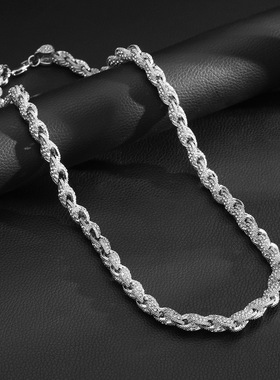 欧美嘻哈男士项链合金镶钻10mm金银色麻花项链新款时尚加粗夸张