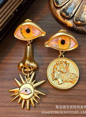 恶魔之眼项链西洋眼睛鼻子中古毛衣项链