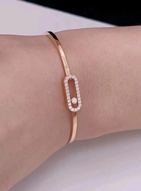 手镯女款单钻滑动满钻灵动时尚百搭感玫瑰金手环女士饰品