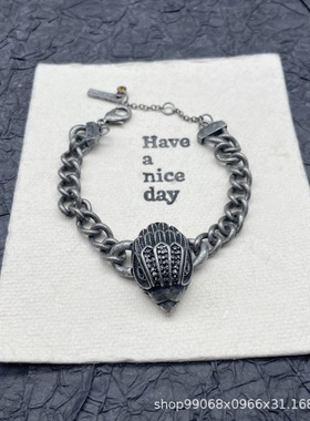 中古饰品新款做旧复古潮流个性夸张镶钻猫头鹰耳钉手链项链