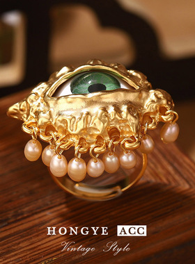 恶魔之眼戒指女小众轻奢中古复古个性夸张潮流设计感