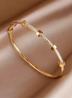 欧美创意精致钛钢六角螺母手镯 小众感开口卡扣镯子女款手饰