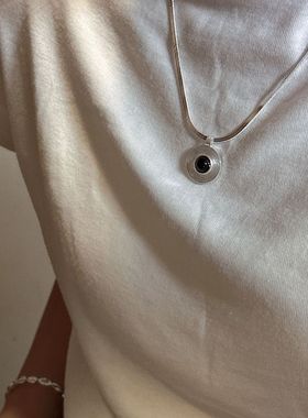 胖东来s925纯银日韩版黑玛瑙项链小众设计ins几何圈圈纹理中古套