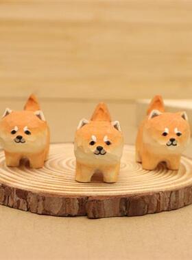 新品木雕小柴犬桌面o摆件手工艺品可爱狗狗萌宠创意手作日系造景