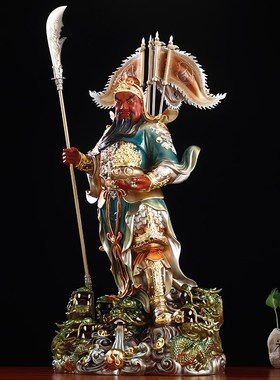 极速铜雕关公像九龙关公托宝关二爷神像客厅招财关公Y摆件铜雕彩