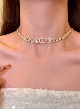 花漾小香闪钻麦穗CD字母choker