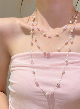 仲夏少女长款珍珠项链