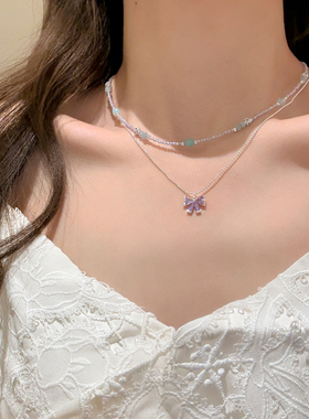 春日欧尼彩色串珠蝴蝶结项链