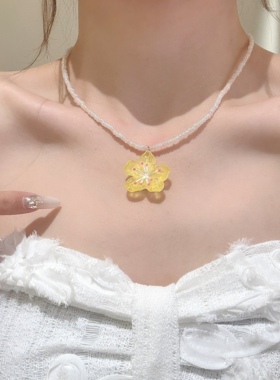 氧气春日多巴胺花朵米珠项链