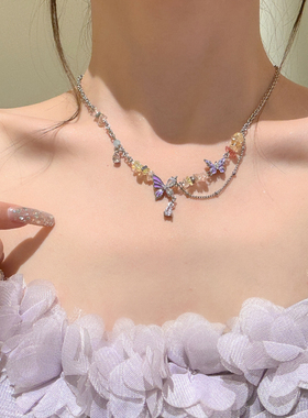 花边假日曲彩色滴油蝴蝶项链