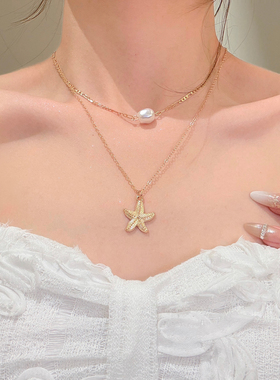 度假岛屿多层珍珠海星项链