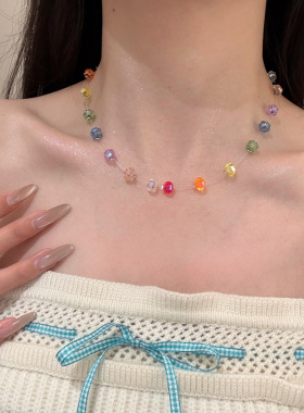 彩虹糖多巴胺彩色水晶串珠项链