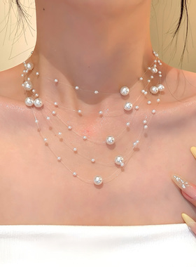 纯欲入侵满天星多层珍珠项链