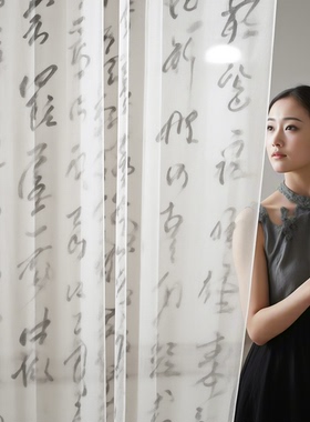定制半透明纱画数码印花彩印喷绘半透明仿真丝吊幔挂帘艺术展览