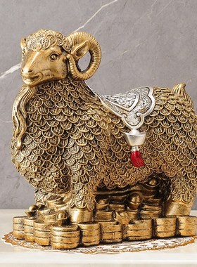领头羊摆件客厅玄关柜吉祥物高档十二生肖动物雕塑装饰.树脂工艺