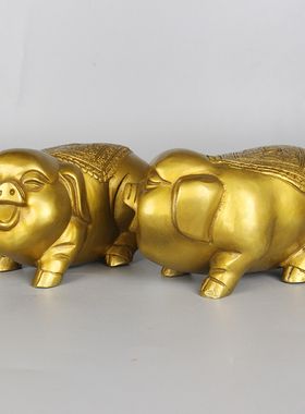 纯铜猪摆件金猪纳福猪十r二生肖猪可爱金钱猪聚宝盆猪家居酒柜装