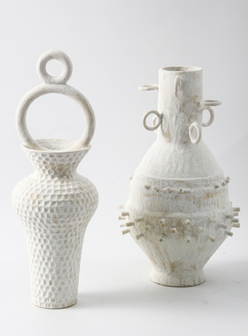 复古仿旧侘寂风民宿酒店四耳圆环装饰陶瓷花瓶花器样板间客厅摆件