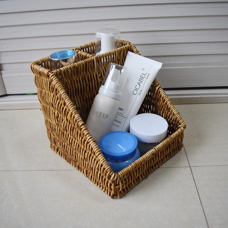 仿藤编织篮护肤品收纳筐家用零食玩具盒杂物储物篮子桌面收纳盒,淘宝优惠券,粉丝福利购,淘宝优惠卷