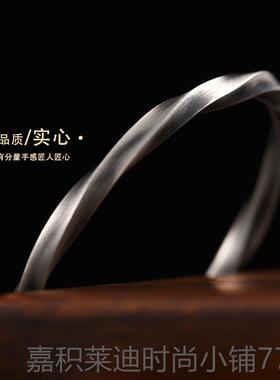 高档999礼纯银莫比斯环乌手镯男款素圈复古国风生士日物男生足银