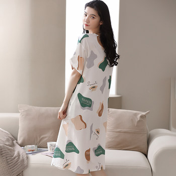 Modal Nightgown Summer Women's 2024 New Ice Silk Pajamas Short Sleeve Thin Cute Cartoon Internet Celebrity Style Home Clothes