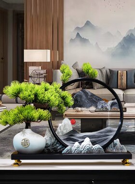 新中式迎客松流沙画摆件3D解压立体沙漏装O饰品家居现代新居礼物