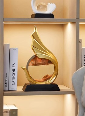 酒柜装饰品办公室装饰摆件轻奢高B档客厅电视柜流沙画高级风生水