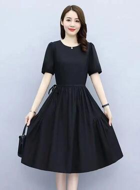 中长款棉麻连衣裙女夏装薄款2023新款收腰气质时髦小个子亚麻裙子